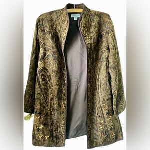 Coldwater Creek Tapestry Jacket Women’s Brown Embroidered Boho 100% Wool Medium